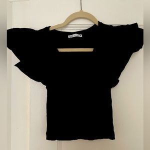 Zara, low v-cut puff sleeve shirt. Size M